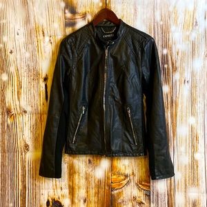 EXPRESS | Black Faux Leather Vegan Jacket Bomber Coat - Large